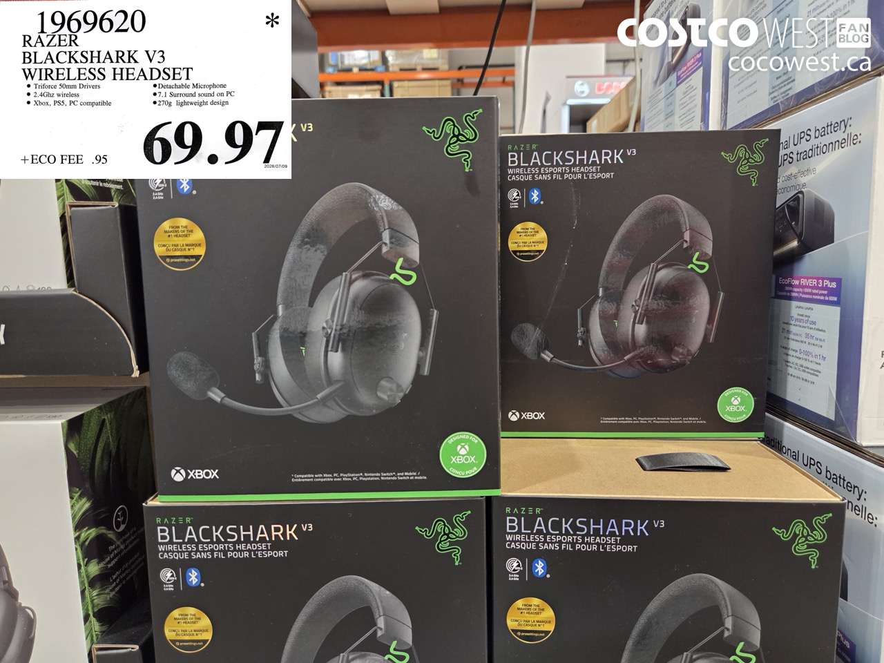 1969620 RAZER BLACKSHARK V3 WIRELESS HEADSET $69.97