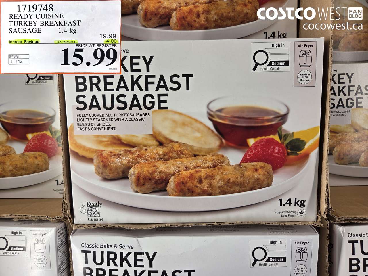 1719748 READY CUISINE TURKEY BREAKFAST SAUSAGE 1.4 KG ($4.00 INSTANT SAVINGS EXPIRES ON 2026-09-13) $15.99