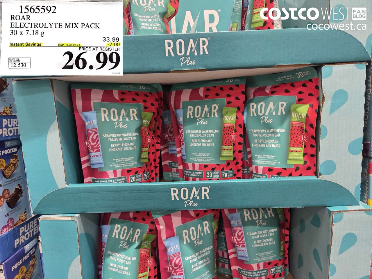 1565592 ROAR ELECTROLYTE MIX PACK 30 X 7.18 G ($7.00 INSTANT SAVINGS EXPIRES ON 2026-08-23) $26.99