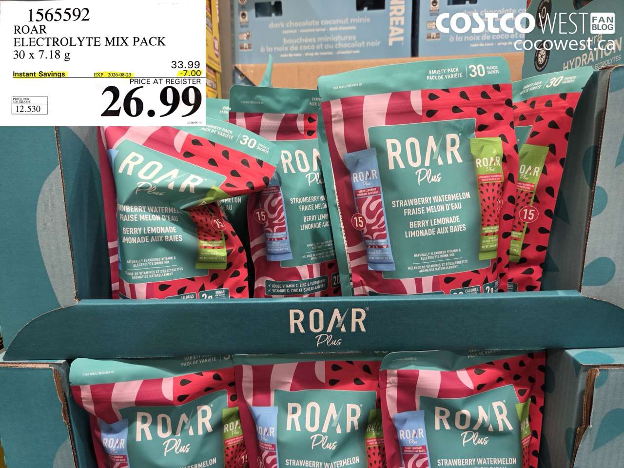 1565592 ROAR ELECTROLYTE MIX PACK 30 X 7.18 G ($7.00 INSTANT SAVINGS EXPIRES ON 2026-08-23) $26.99