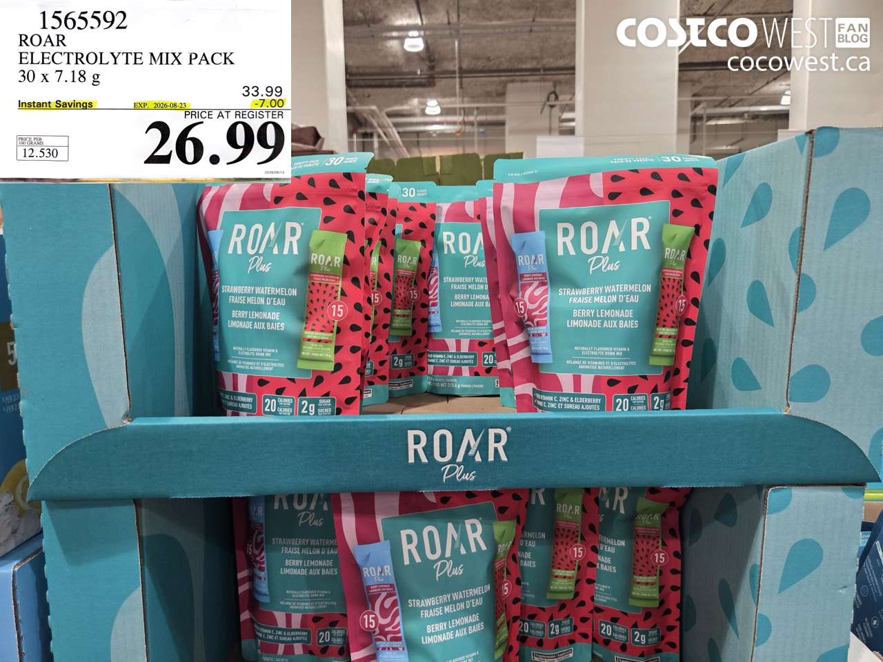 1565592 ROAR ELECTROLYTE MIX PACK 30 X 7.18 G ($7.00 INSTANT SAVINGS EXPIRES ON 2026-08-23) $26.99