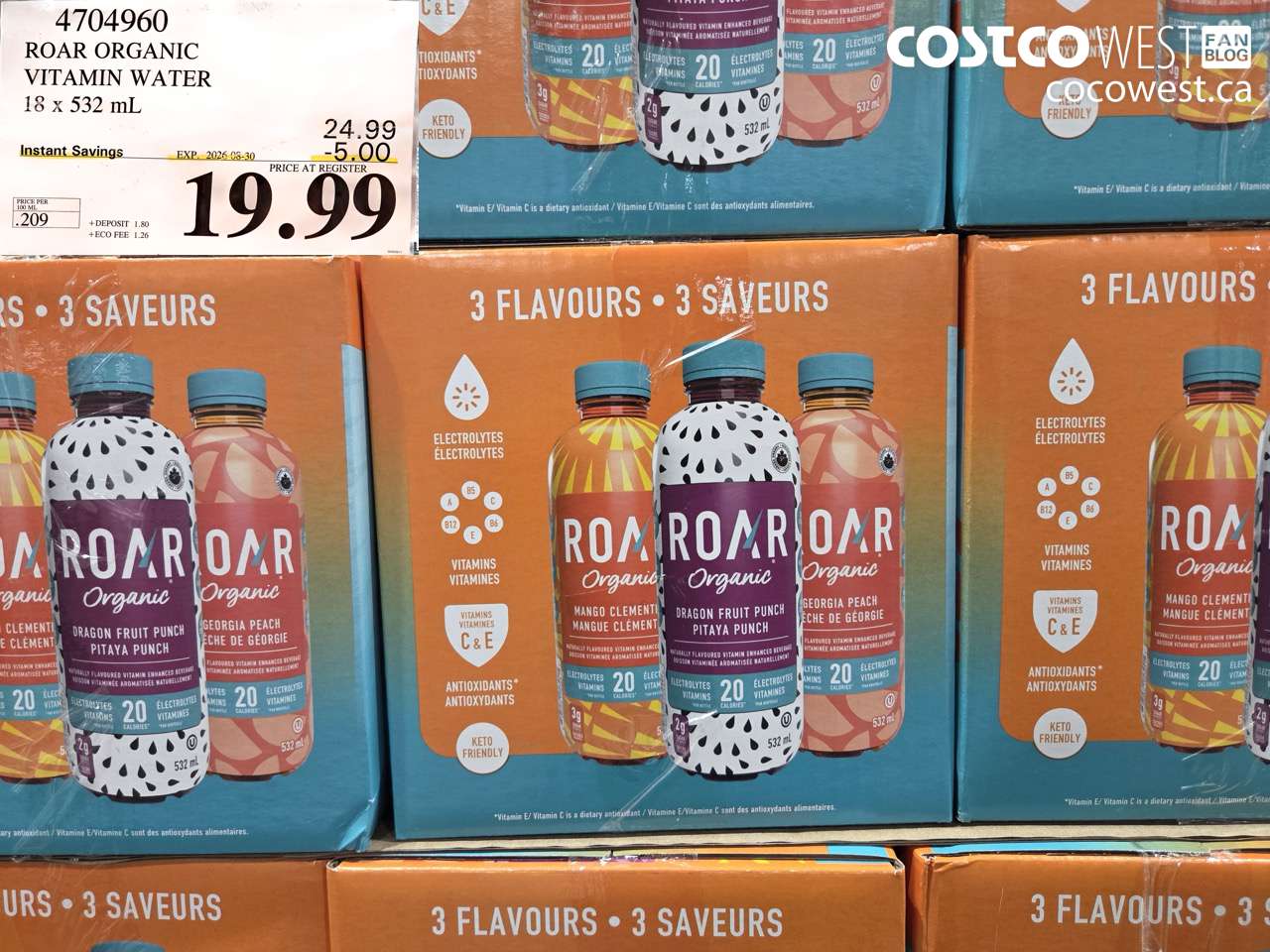 4704960 ROAR ORGANIC VITAMIN WATER 18 X 532 ML ($5.00 INSTANT SAVINGS EXPIRES ON 2026-08-30) $19.99