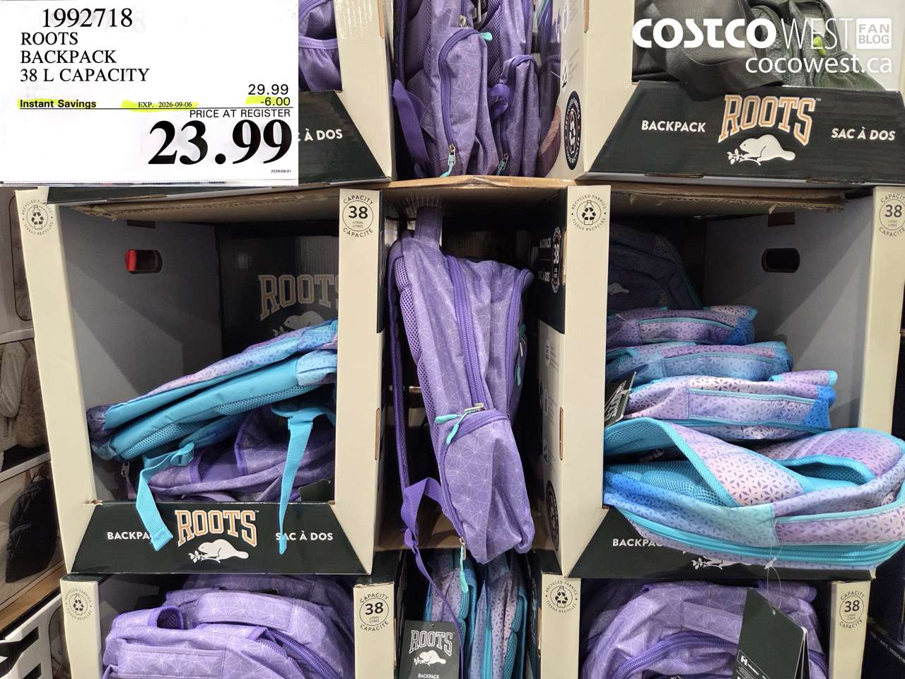 1992718 ROOTS BACKPACK 38 L CAPACITY ($6.00 INSTANT SAVINGS EXPIRES ON 2026-09-06) $23.99