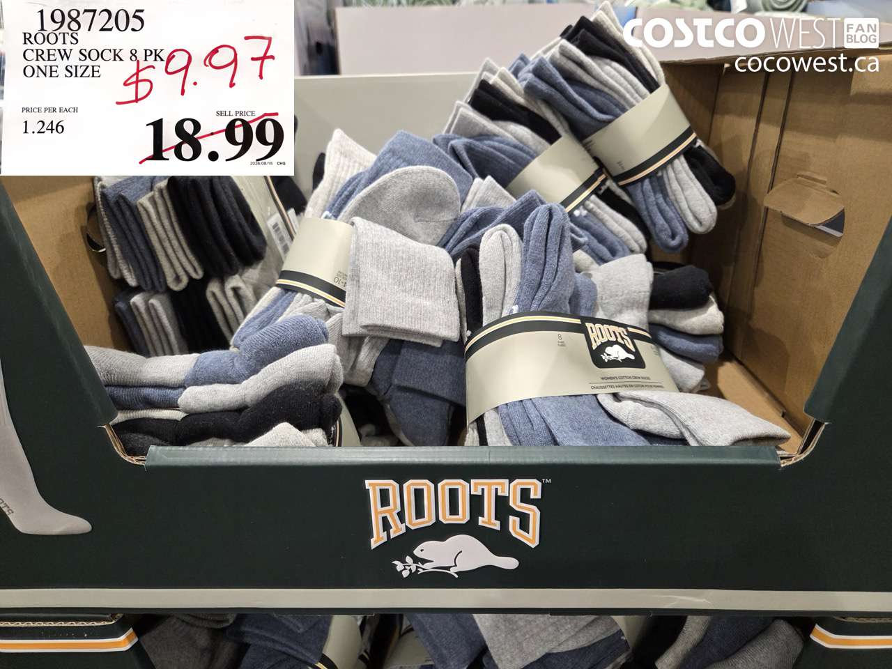 1987205 ROOTS CREW SOCK 8 PK ONE SIZE $9.97