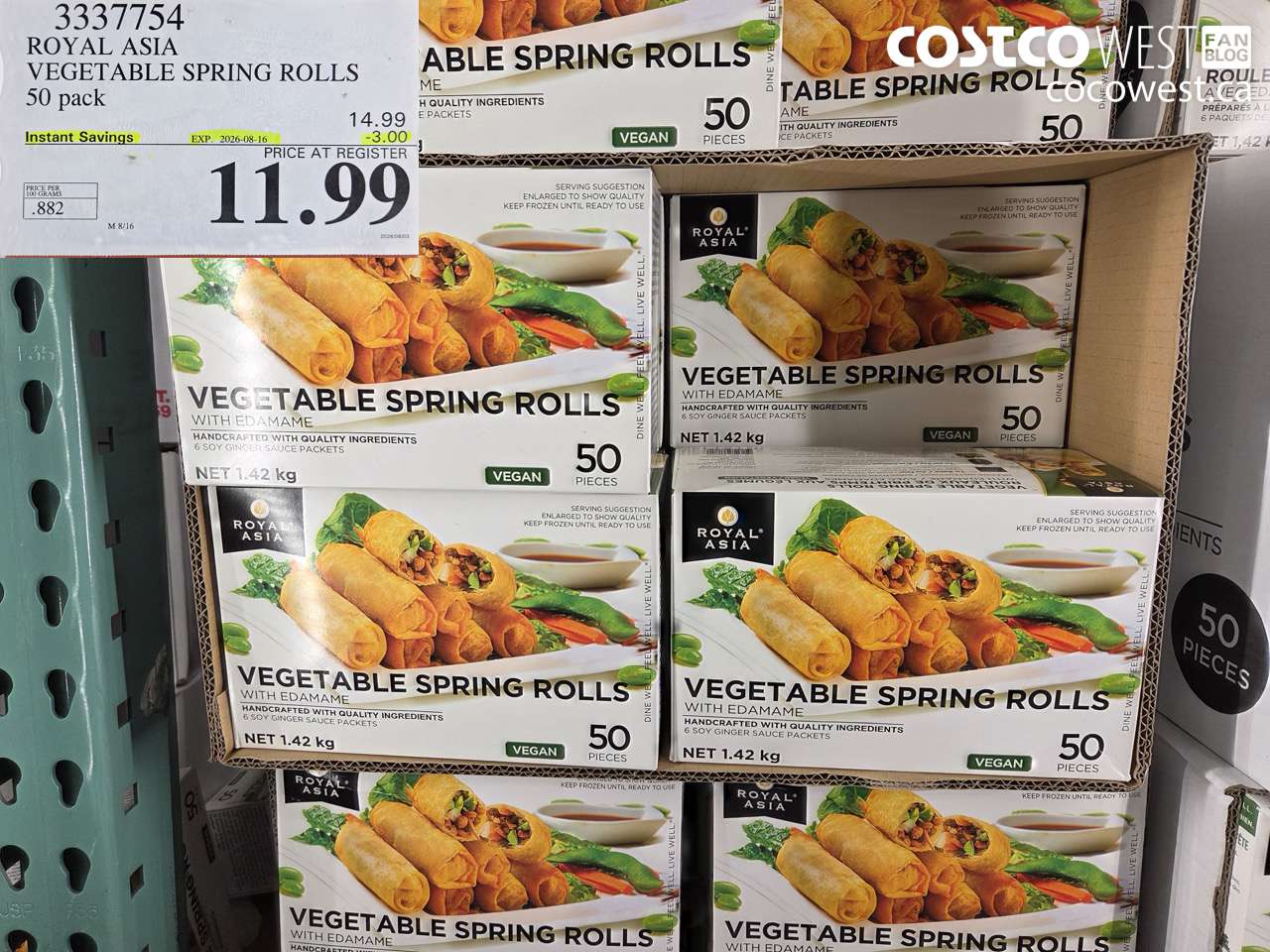 3337754 ROYAL ASIA VEGETABLE SPRING ROLLS 50 PACK ($3.00 INSTANT SAVINGS EXPIRES ON 2026-08-16) $11.99
