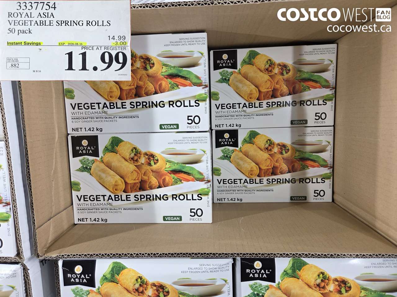 3337754 ROYAL ASIA VEGETABLE SPRING ROLLS 50 PACK ($3.00 INSTANT SAVINGS EXPIRES ON 2026-08-16) $11.99