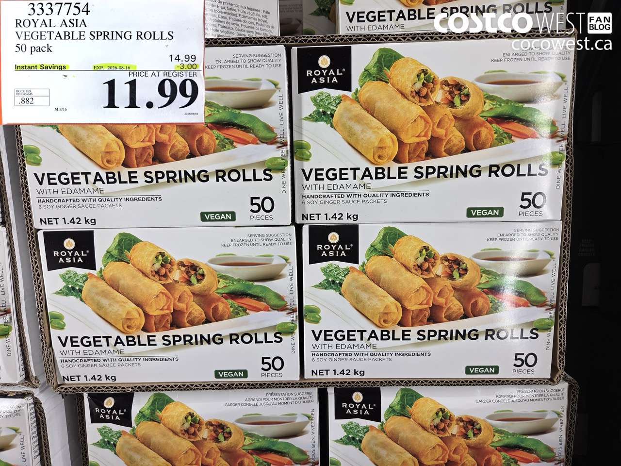 3337754 ROYAL ASIA VEGETABLE SPRING ROLLS 50 PACK ($3.00 INSTANT SAVINGS EXPIRES ON 2026-08-16) $11.99