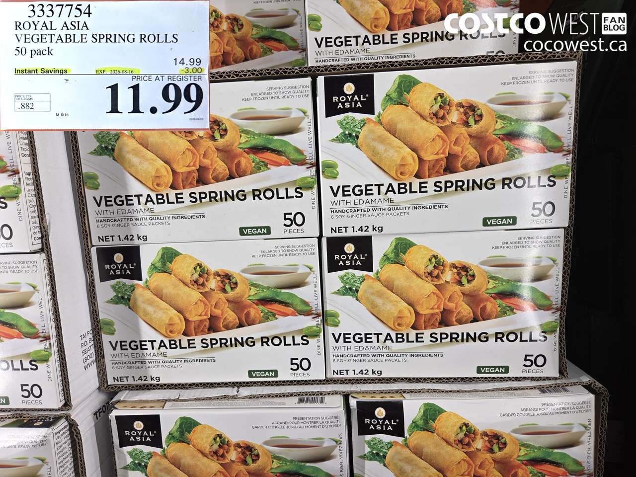3337754 ROYAL ASIA VEGETABLE SPRING ROLLS 50 PACK ($3.00 INSTANT SAVINGS EXPIRES ON 2026-08-16) $11.99