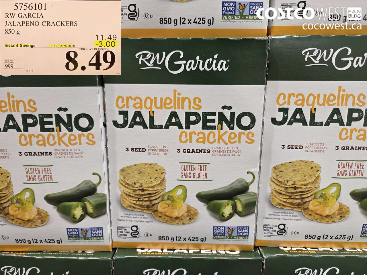 5756101 RW GARCIA JALAPENO CRACKERS 850 G ($3.00 INSTANT SAVINGS EXPIRES ON 2026-08-30) $8.49