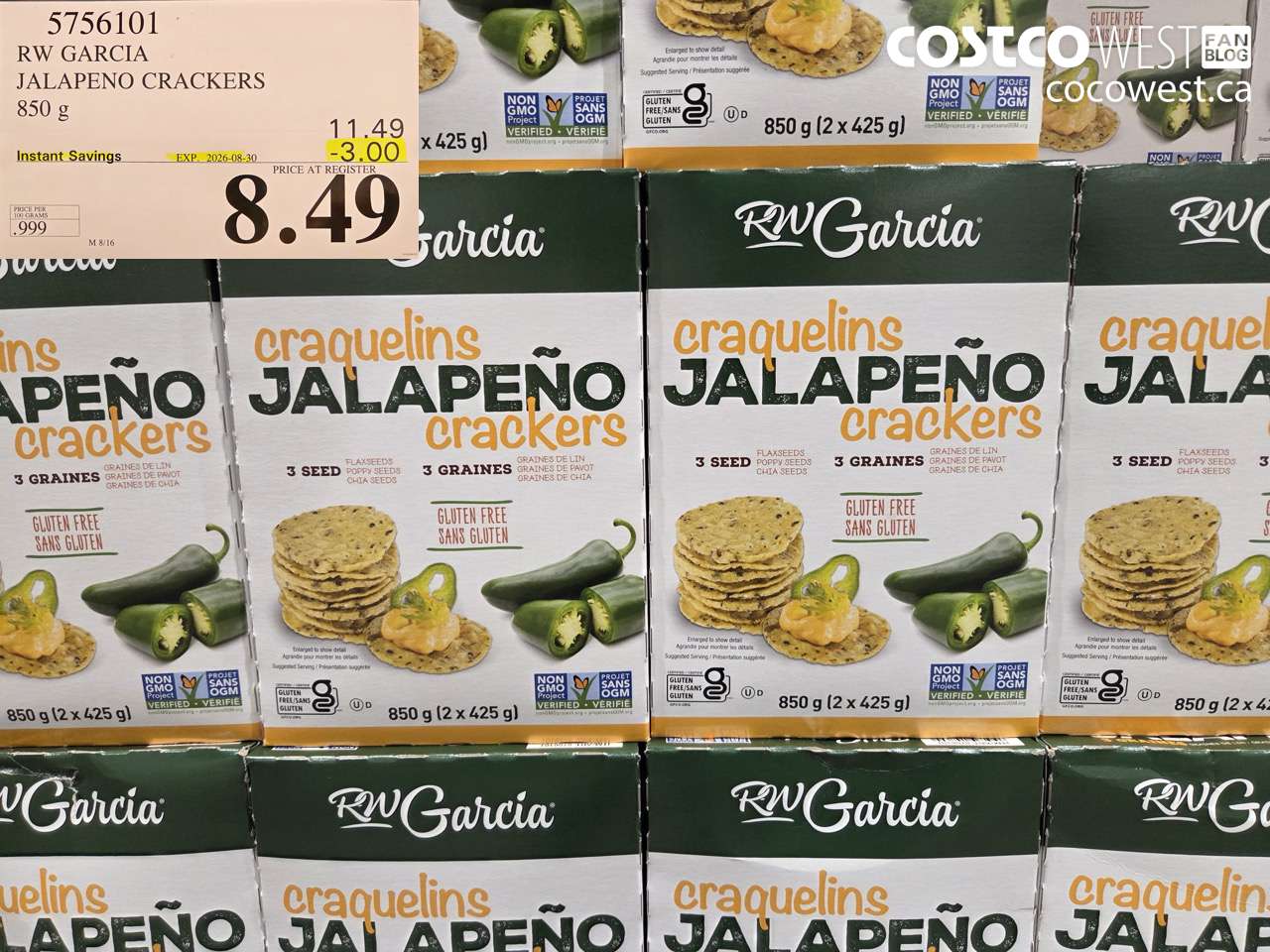 5756101 RW GARCIA JALAPENO CRACKERS 850 G ($3.00 INSTANT SAVINGS EXPIRES ON 2026-08-30) $8.49