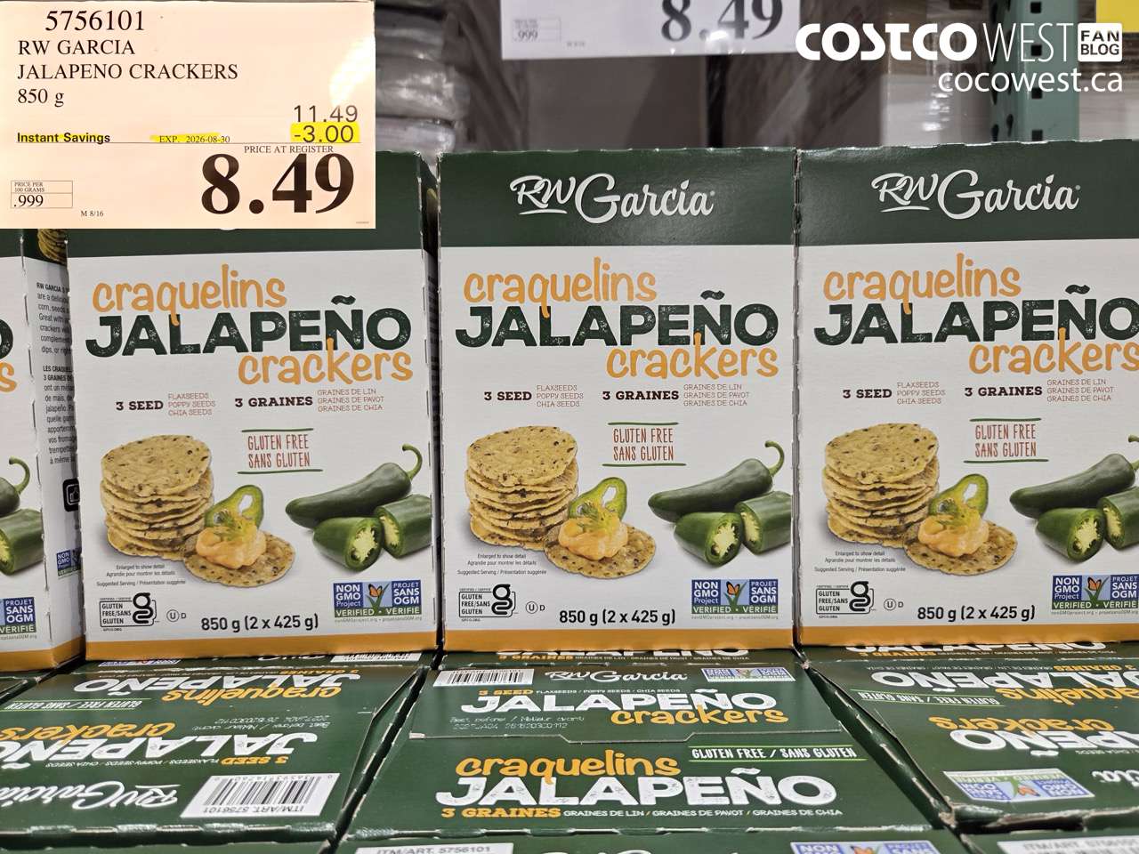5756101 RW GARCIA JALAPENO CRACKERS 850 G ($3.00 INSTANT SAVINGS EXPIRES ON 2026-08-30) $8.49