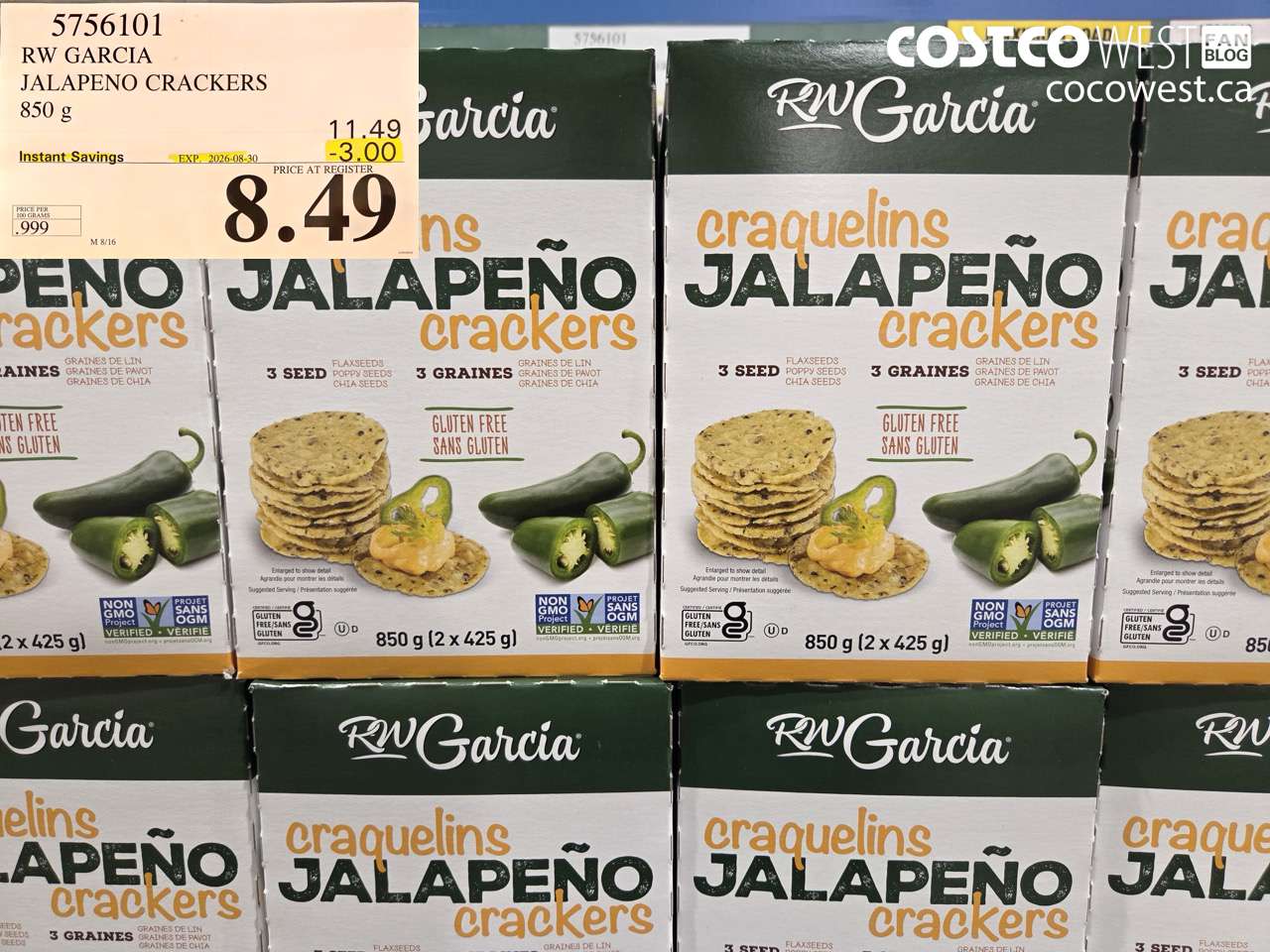 5756101 RW GARCIA JALAPENO CRACKERS 850 G ($3.00 INSTANT SAVINGS EXPIRES ON 2026-08-30) $8.49
