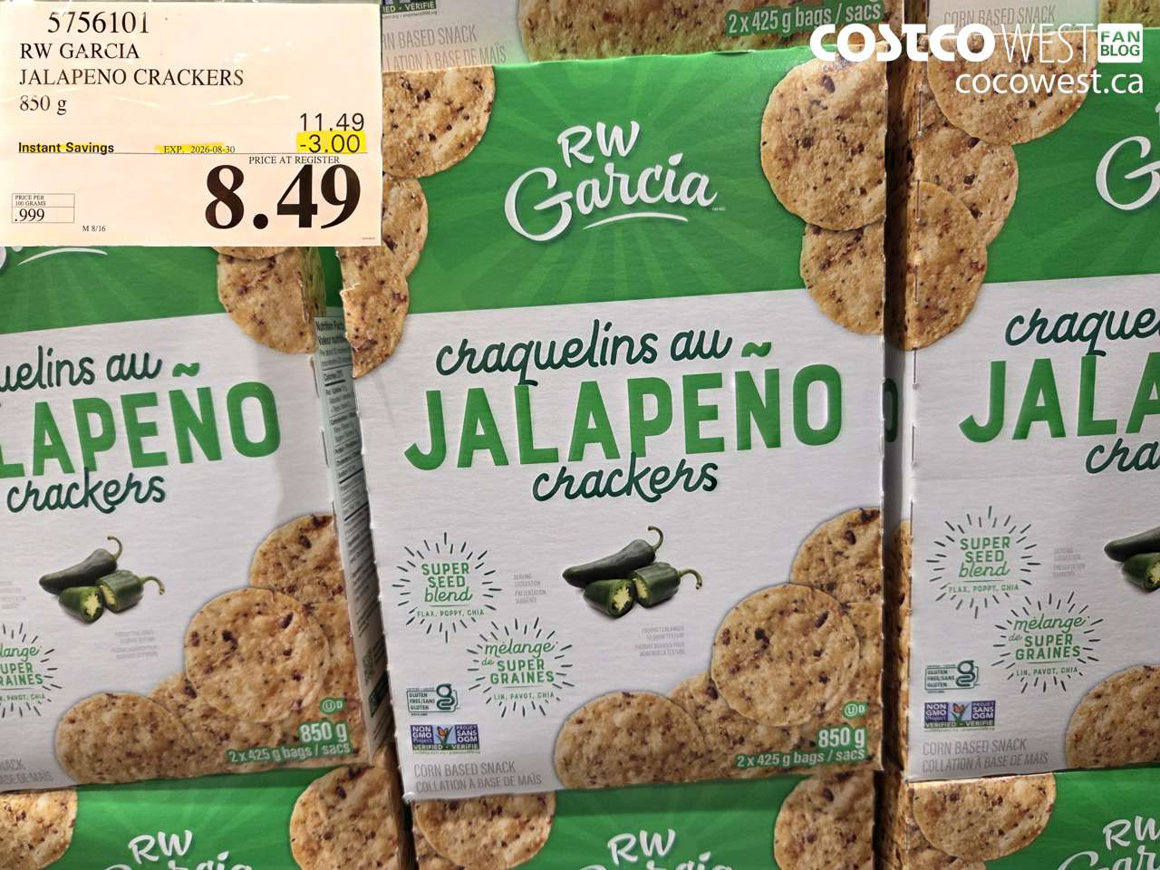5756101 RW GARCIA JALAPENO CRACKERS 850 G ($3.00 INSTANT SAVINGS EXPIRES ON 2026-08-30) $8.49