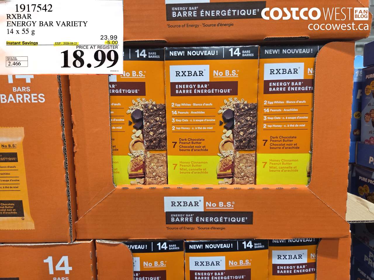 1917542 RXBAR ENERGY BAR VARIETY 14 X 55 G ($5.00 INSTANT SAVINGS EXPIRES ON 2026-08-23) $18.99