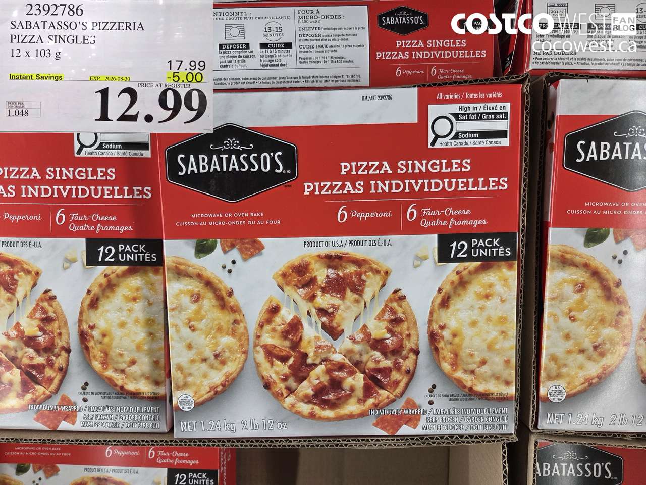 2392786 SABATASSO'S PIZZERIA PIZZA SINGLES 12 X 103 G ($5.00 INSTANT SAVINGS EXPIRES ON 2026-08-30) $12.99