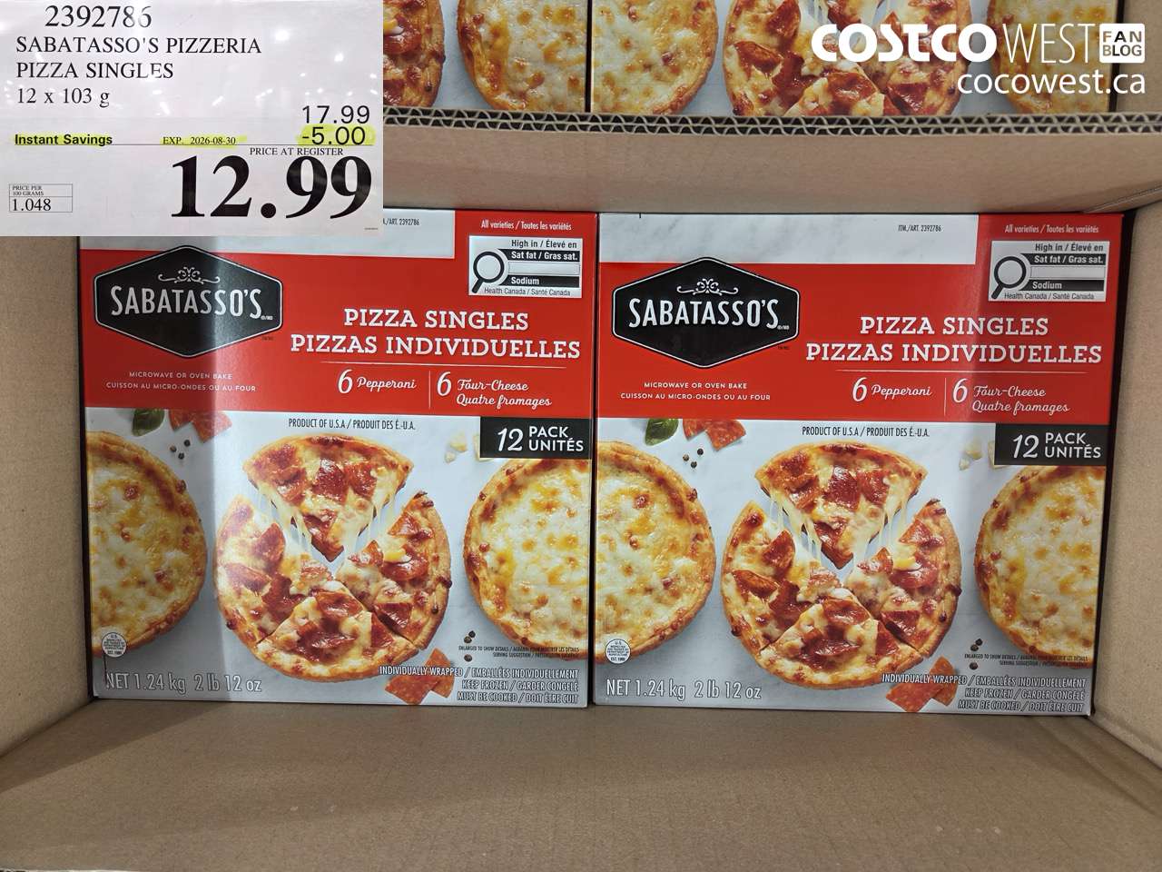 2392786 SABATASSO'S PIZZERIA PIZZA SINGLES 12 X 103 G ($5.00 INSTANT SAVINGS EXPIRES ON 2026-08-30) $12.99