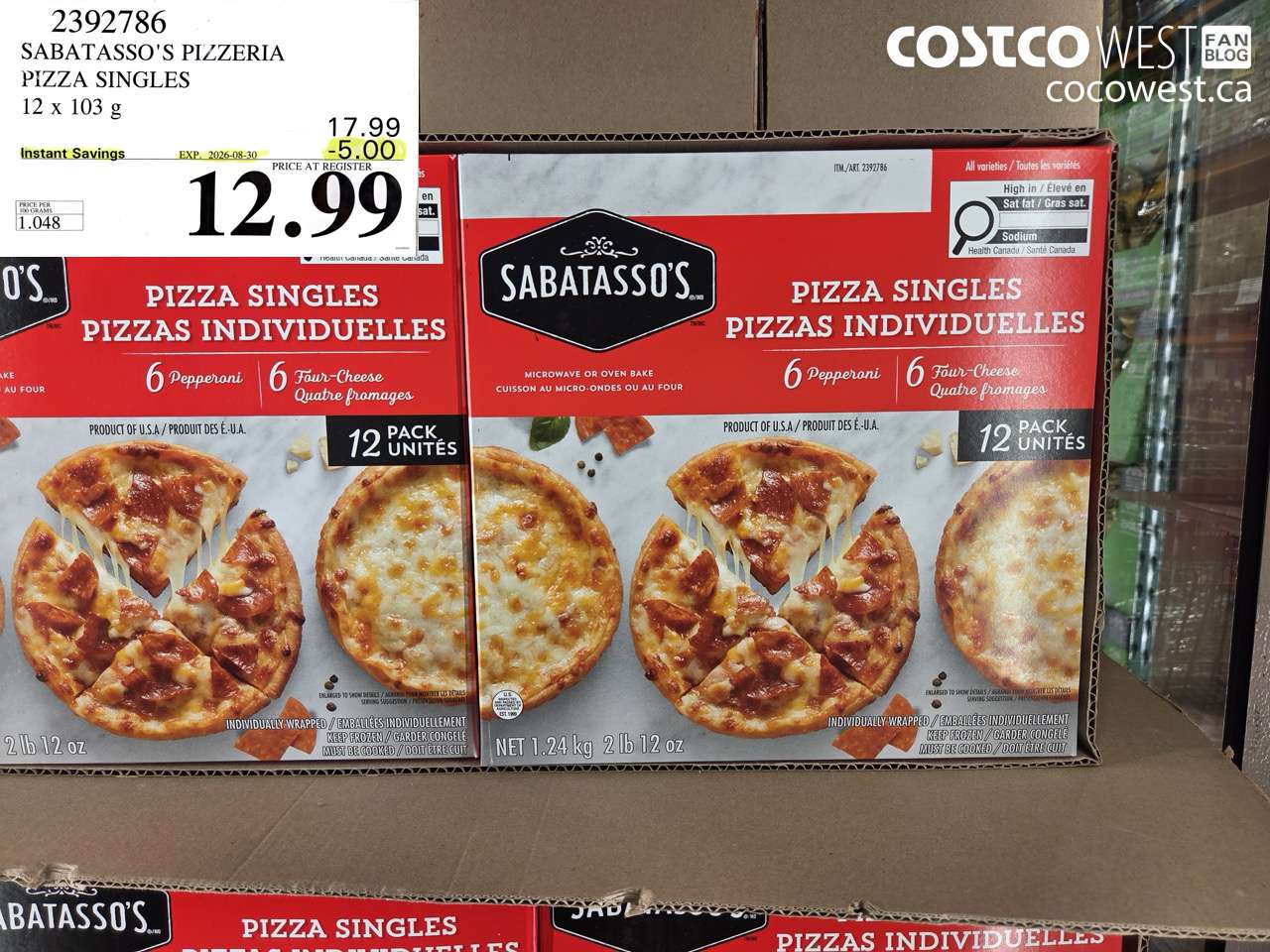 2392786 SABATASSO'S PIZZERIA PIZZA SINGLES 12 X 103 G ($5.00 INSTANT SAVINGS EXPIRES ON 2026-08-30) $12.99