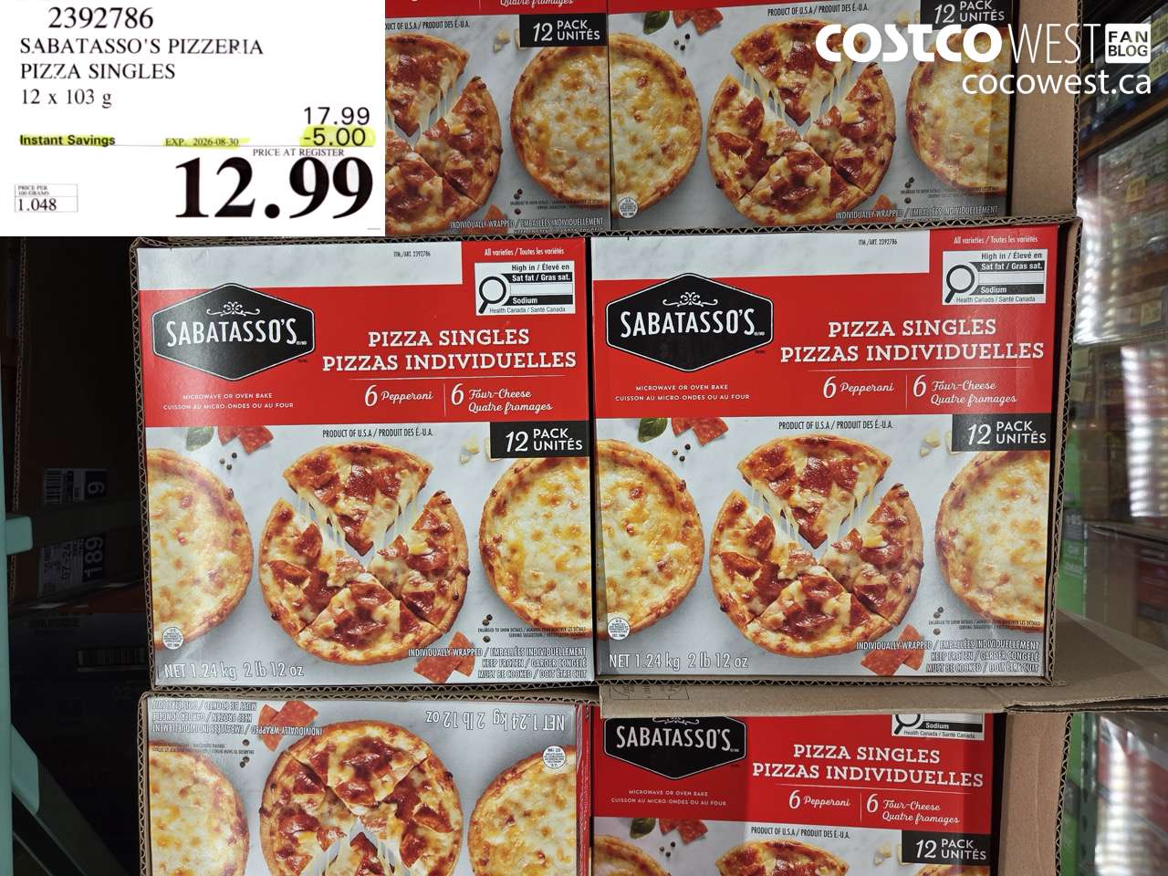 2392786 SABATASSO'S PIZZERIA PIZZA SINGLES 12 X 103 G ($5.00 INSTANT SAVINGS EXPIRES ON 2026-08-30) $12.99