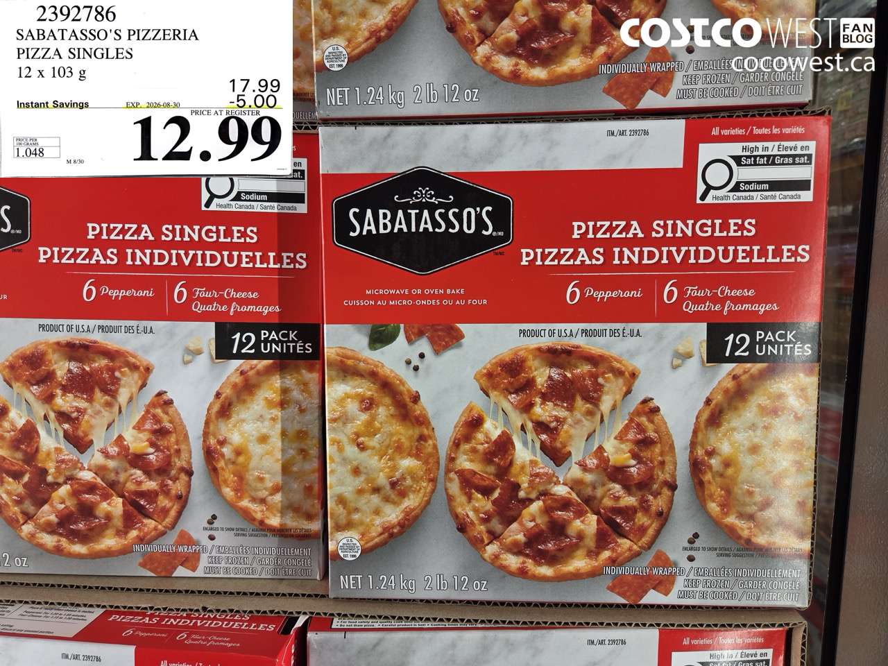 2392786 SABATASSO'S PIZZERIA PIZZA SINGLES 12 X 103 G ($5.00 INSTANT SAVINGS EXPIRES ON 2026-08-30) $12.99