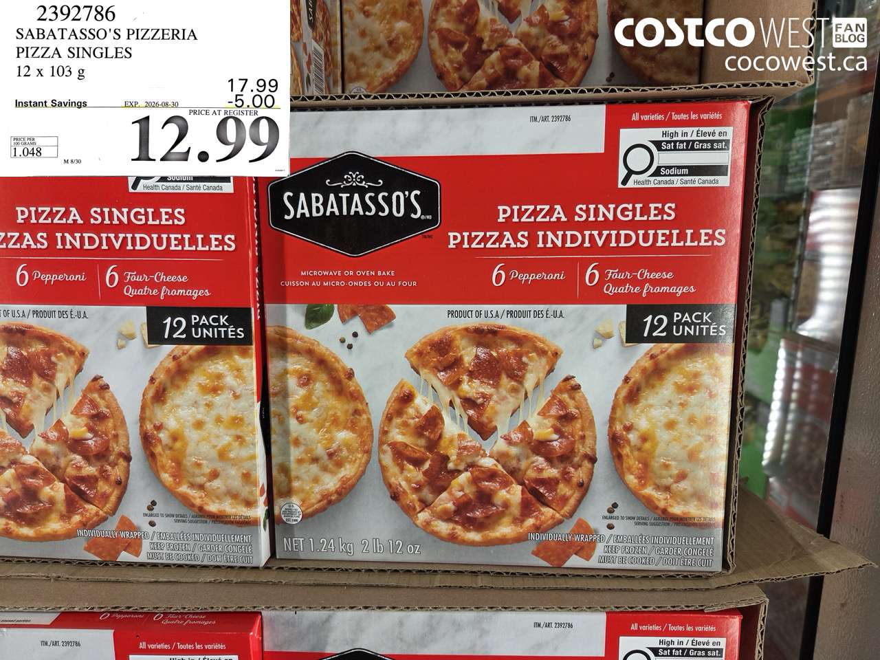 2392786 SABATASSO'S PIZZERIA PIZZA SINGLES 12 X 103 G ($5.00 INSTANT SAVINGS EXPIRES ON 2026-08-30) $12.99
