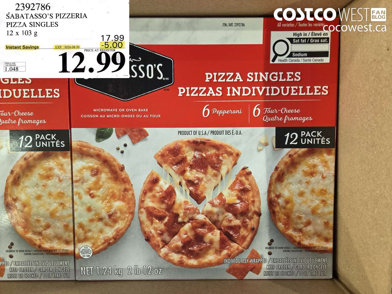 2392786 SABATASSO'S PIZZERIA PIZZA SINGLES 12 X 103 G ($5.00 INSTANT SAVINGS EXPIRES ON 2026-08-30) $12.99