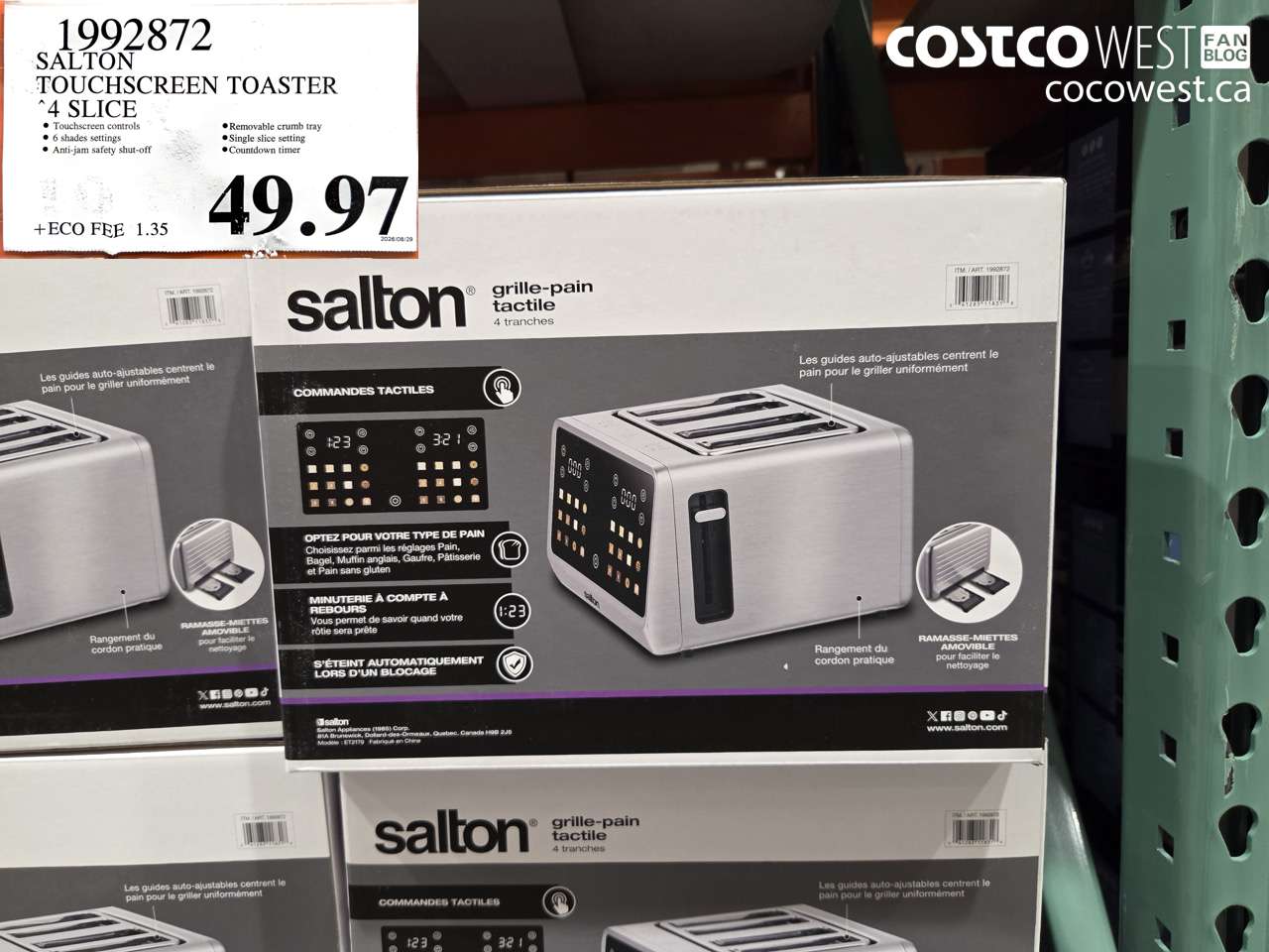 1992872 SALTON TOUCHSCREEN TOASTER 4 SLICE $49.97