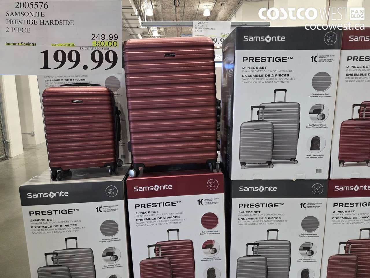 2005576 SAMSONITE PRESTIGE HARDSIDE 2 PIECE ($50.00 INSTANT SAVINGS EXPIRES ON 2026-08-09) $199.99
