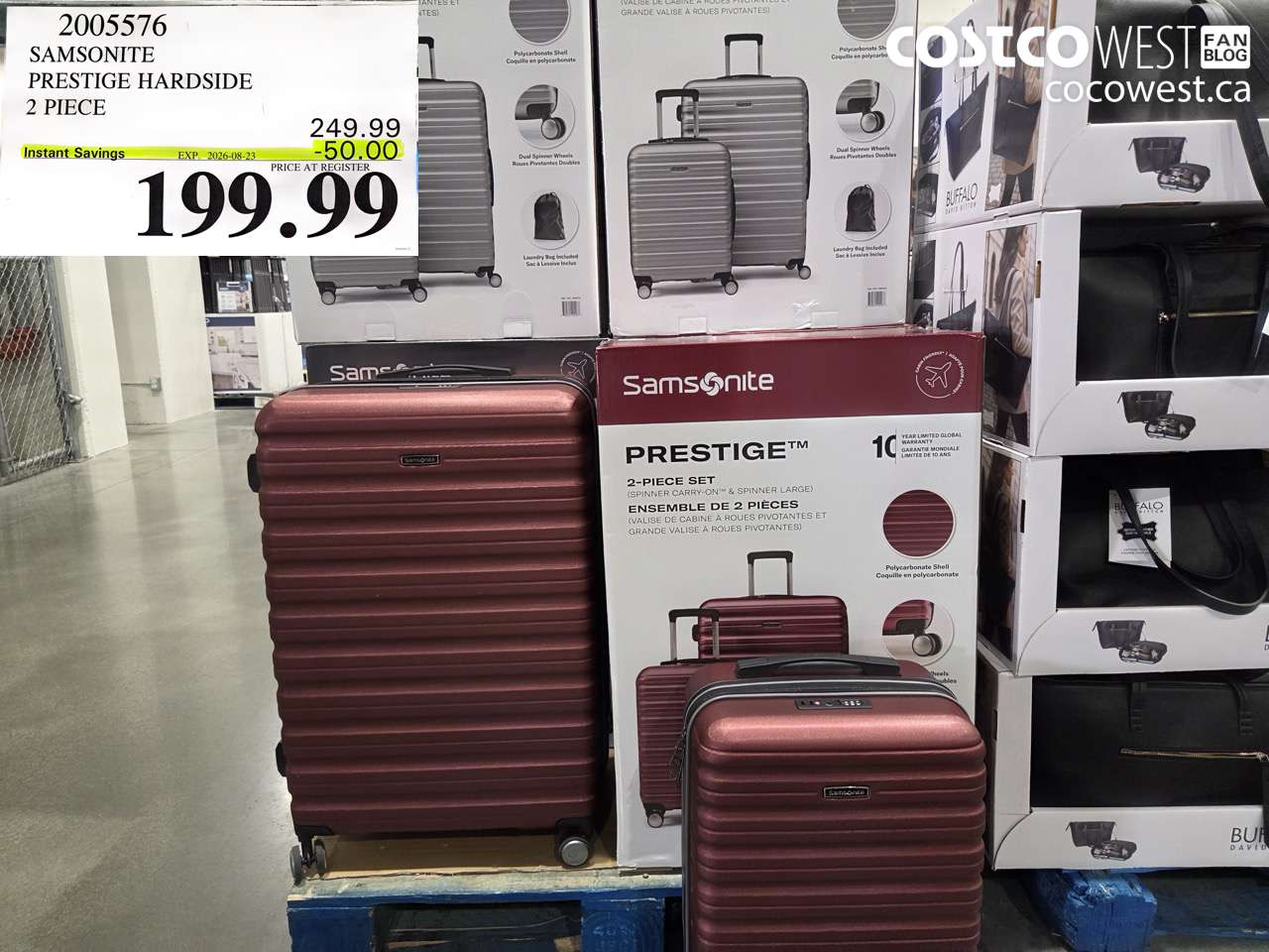 2005576 SAMSONITE PRESTIGE HARDSIDE 2 PIECE ($50.00 INSTANT SAVINGS EXPIRES ON 2026-08-23) $199.99