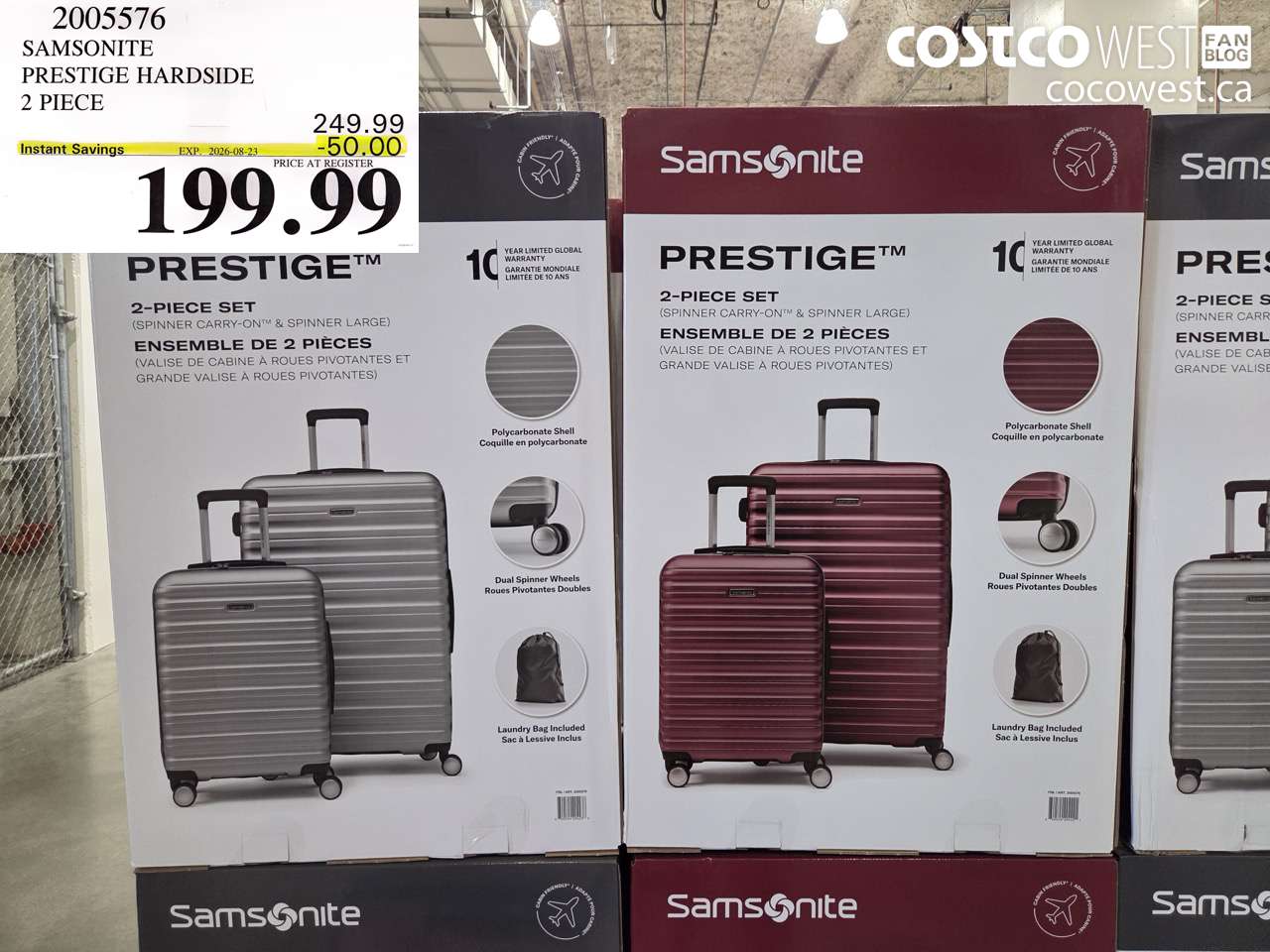 2005576 SAMSONITE PRESTIGE HARDSIDE 2 PIECE ($50.00 INSTANT SAVINGS EXPIRES ON 2026-08-23) $199.99
