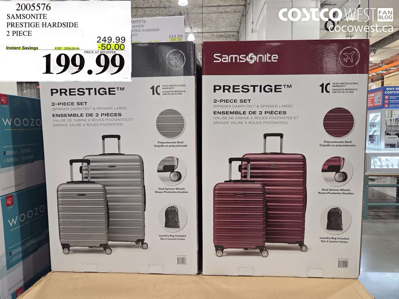 2005576 SAMSONITE PRESTIGE HARDSIDE 2 PIECE ($50.00 INSTANT SAVINGS EXPIRES ON 2026-09-06) $199.99