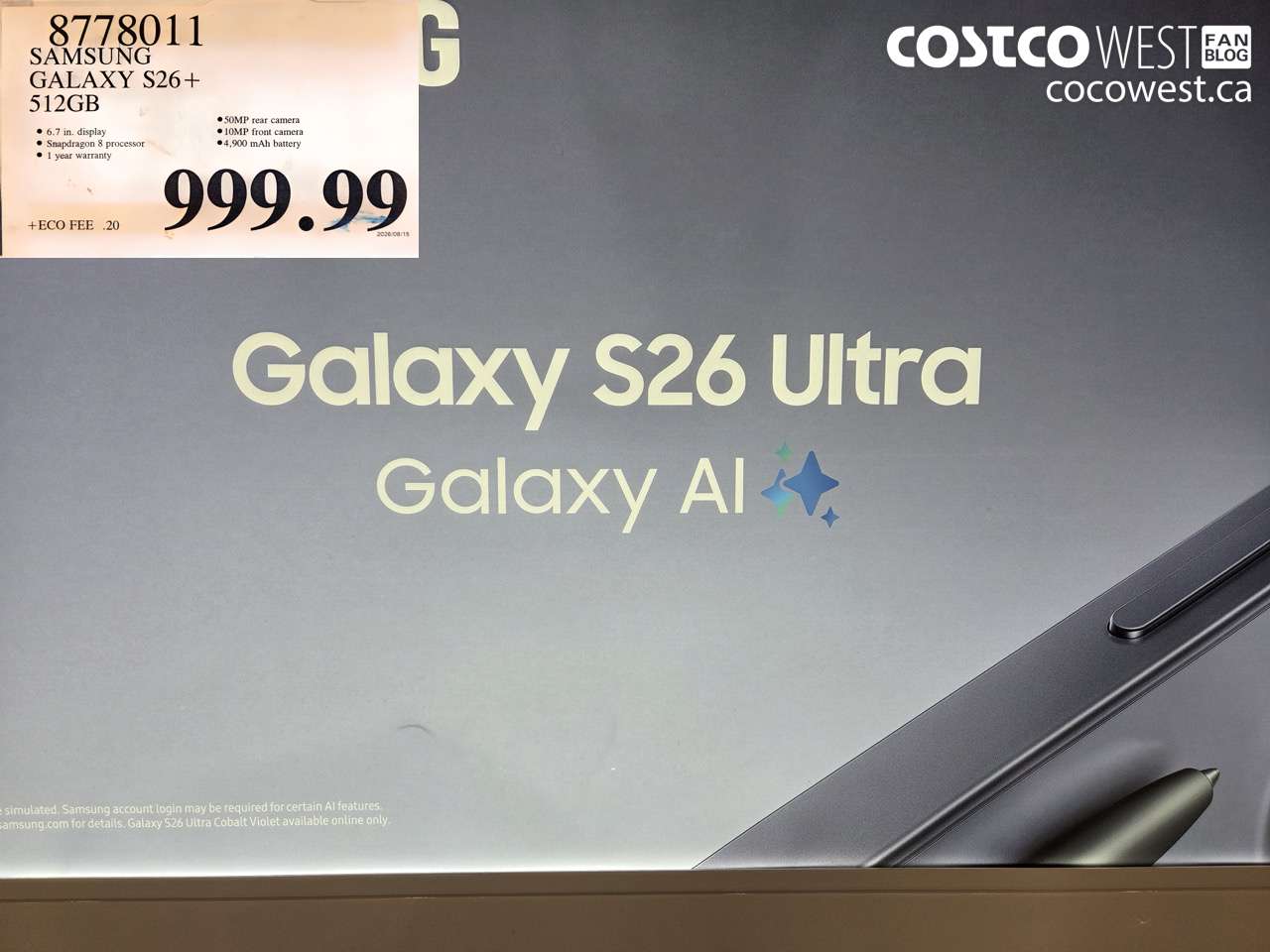 8778011 SAMSUNG GALAXY S26+ 512GB $999.99