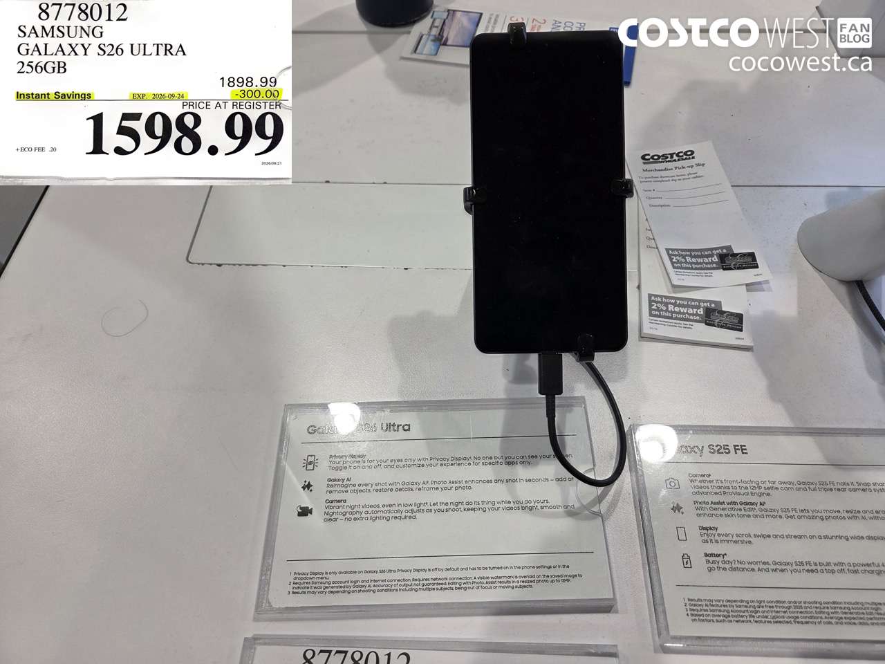 8778012 SAMSUNG GALAXY S26 ULTRA 256GB ($300.00 INSTANT SAVINGS EXPIRES ON 2026-09-24) $1598.99