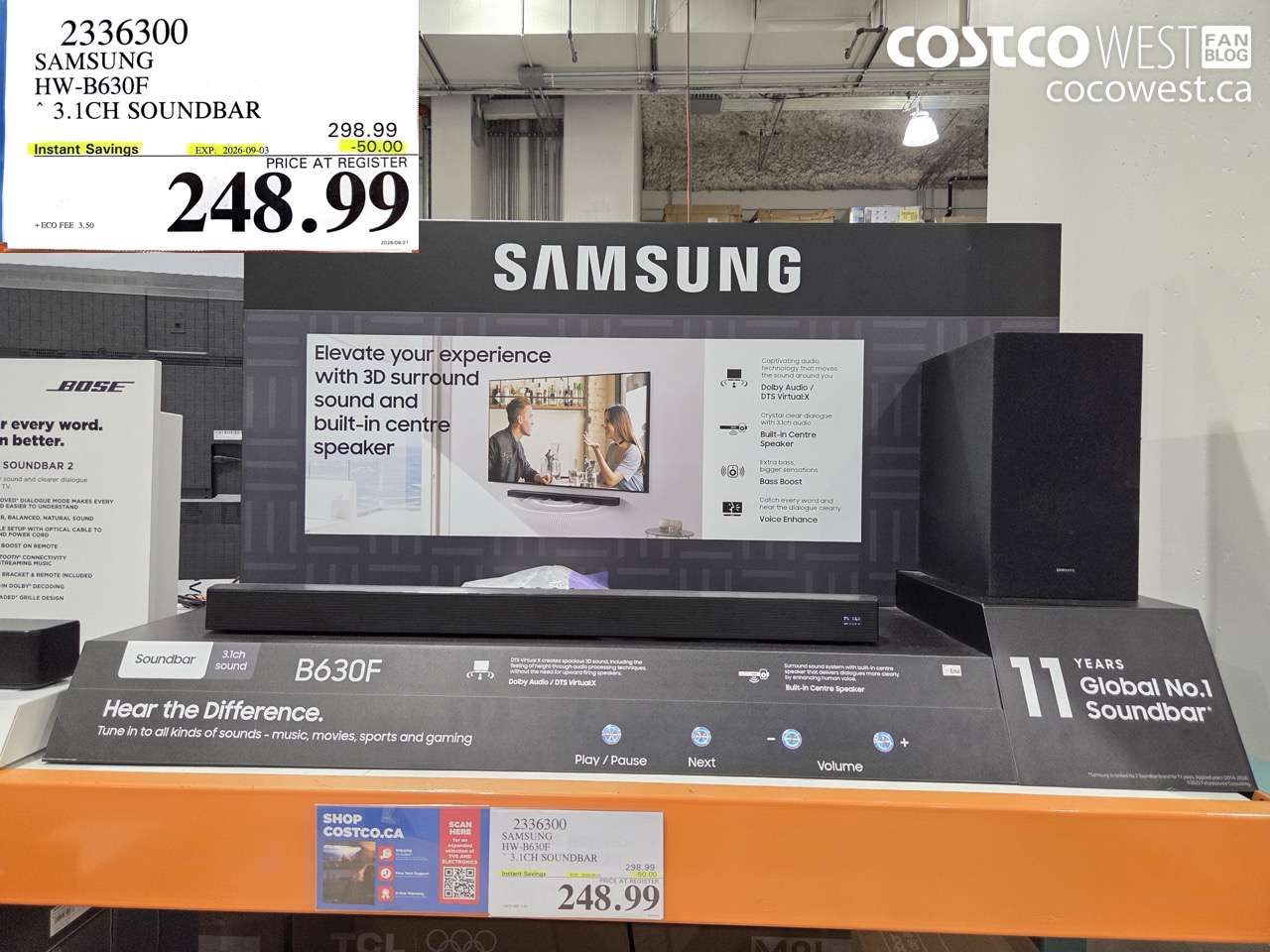 2336300 SAMSUNG HW-B630F 3.1CH SOUNDBAR ($50.00 INSTANT SAVINGS EXPIRES ON 2026-09-03) $248.99