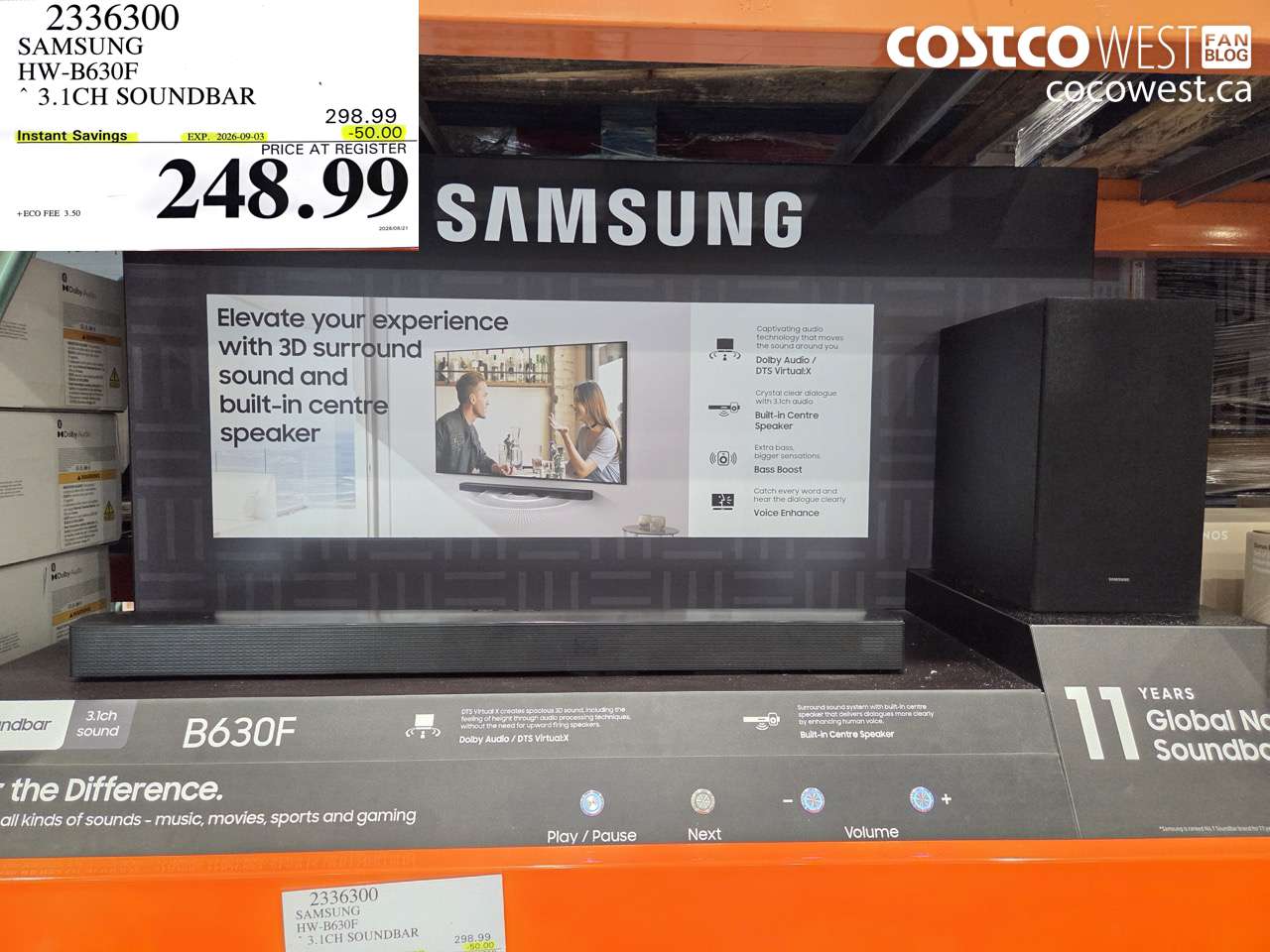 2336300 SAMSUNG HW-B630F 3.1CH SOUNDBAR ($50.00 INSTANT SAVINGS EXPIRES ON 2026-09-03) $248.99