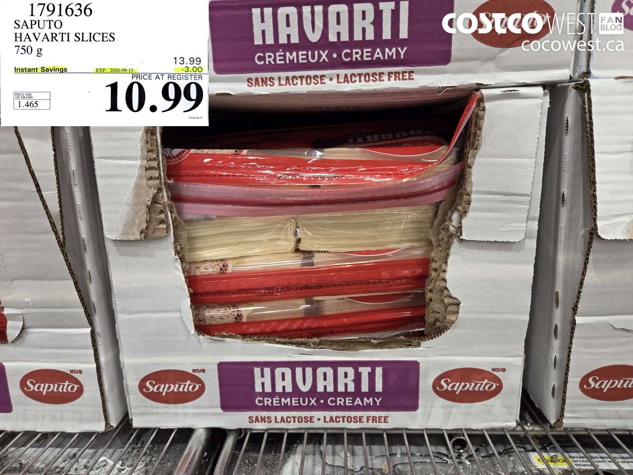1791636 SAPUTO HAVARTI SLICES 750 G ($3.00 INSTANT SAVINGS EXPIRES ON 2026-09-13) $10.99
