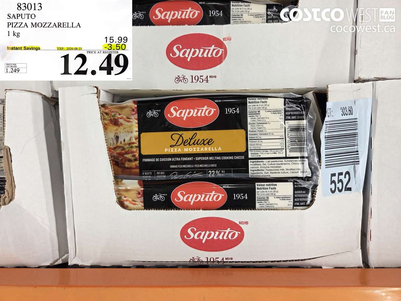 83013 SAPUTO PIZZA MOZZARELLA 1 KG ($3.50 INSTANT SAVINGS EXPIRES ON 2026-08-23) $12.49