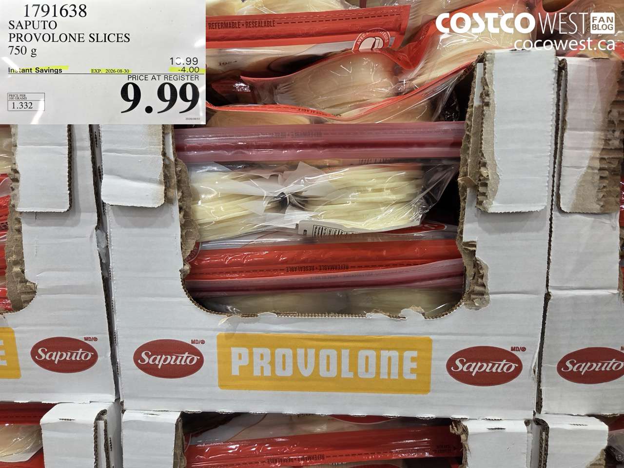 1791638 SAPUTO PROVOLONE SLICES 750 G ($4.00 INSTANT SAVINGS EXPIRES ON 2026-08-30) $9.99