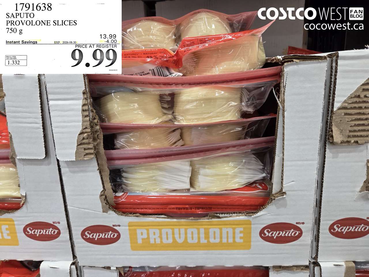 1791638 SAPUTO PROVOLONE SLICES 750 G ($4.00 INSTANT SAVINGS EXPIRES ON 2026-08-30) $9.99