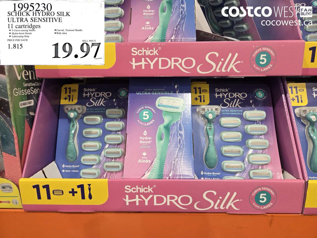 1995230 SCHICK HYDRO SILK ULTRA SENSITIVE 11 CARTRIDGES $19.97