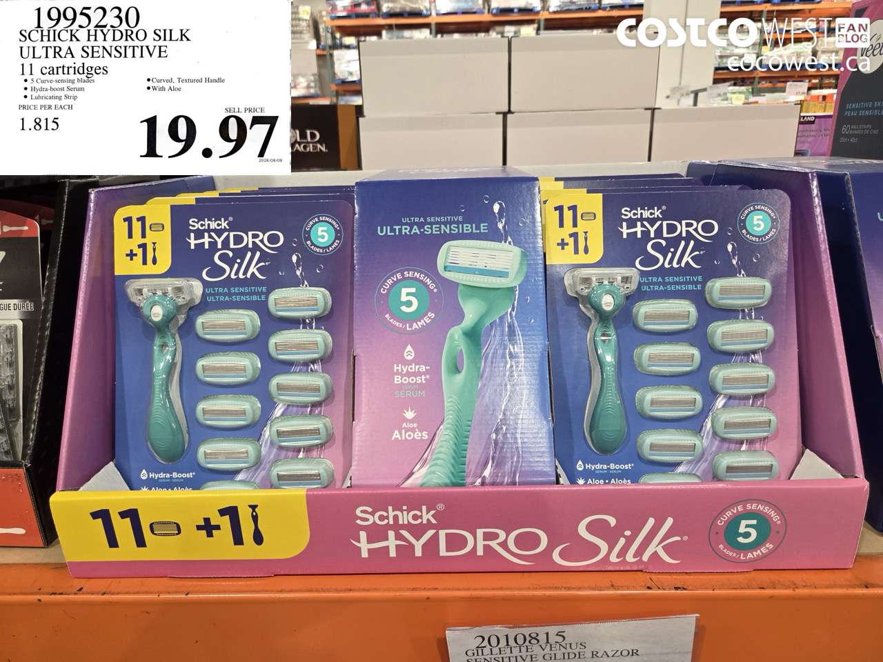 1995230 SCHICK HYDRO SILK ULTRA SENSITIVE 11 CARTRIDGES $19.97