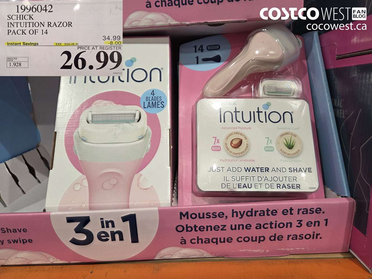 1996042 SCHICK INTUITION RAZOR PACK OF 14 ($8.00 INSTANT SAVINGS EXPIRES ON 2026-08-30) $26.99