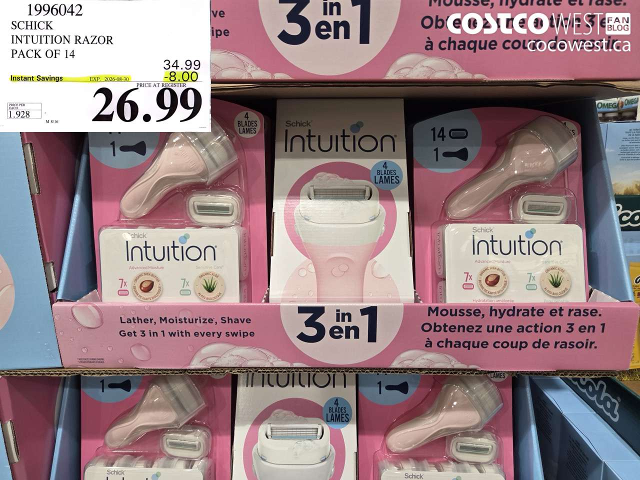 1996042 SCHICK INTUITION RAZOR PACK OF 14 ($8.00 INSTANT SAVINGS EXPIRES ON 2026-08-30) $26.99