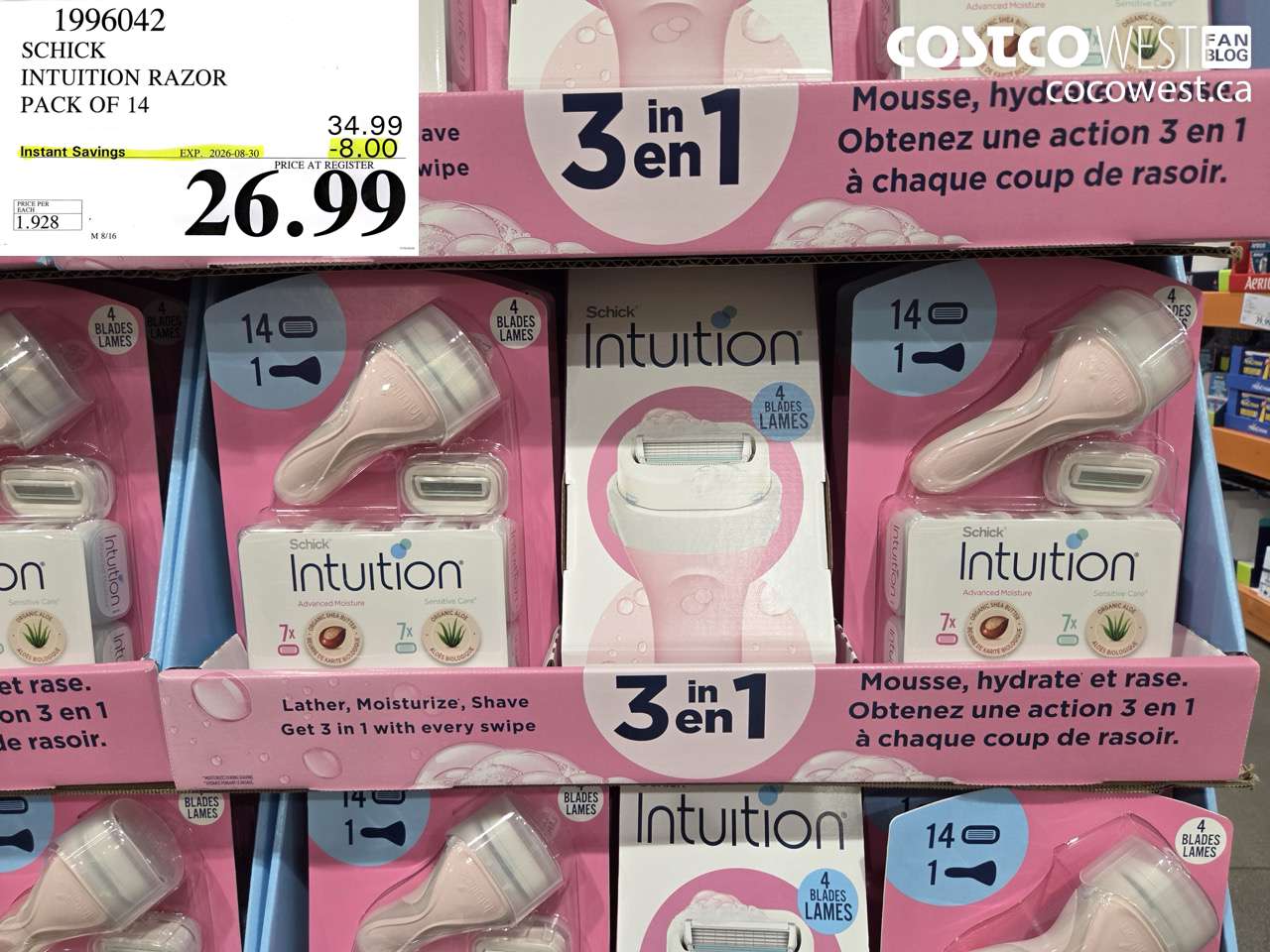 1996042 SCHICK INTUITION RAZOR PACK OF 14 ($8.00 INSTANT SAVINGS EXPIRES ON 2026-08-30) $26.99