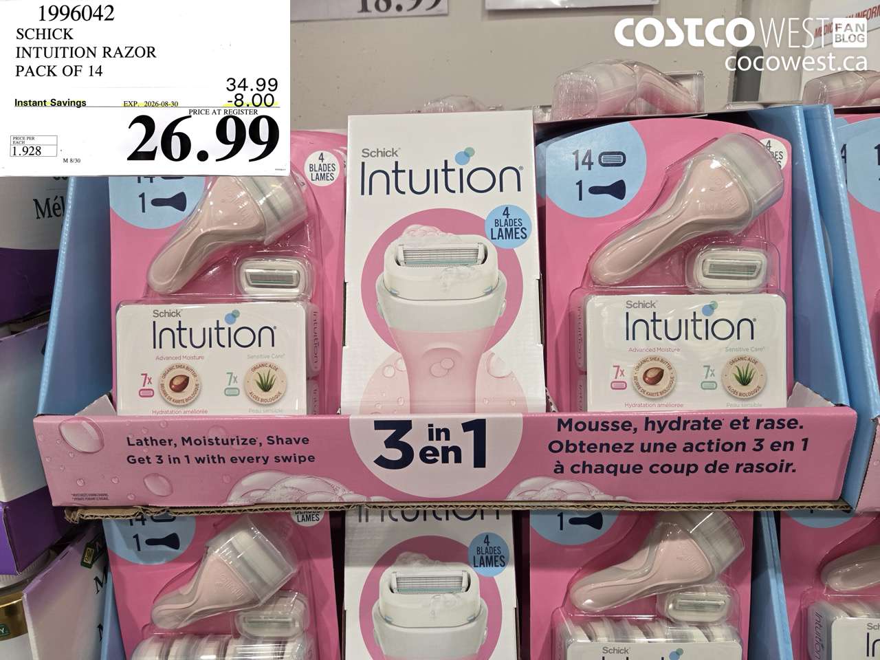 1996042 SCHICK INTUITION RAZOR PACK OF 14 ($8.00 INSTANT SAVINGS EXPIRES ON 2026-08-30) $26.99