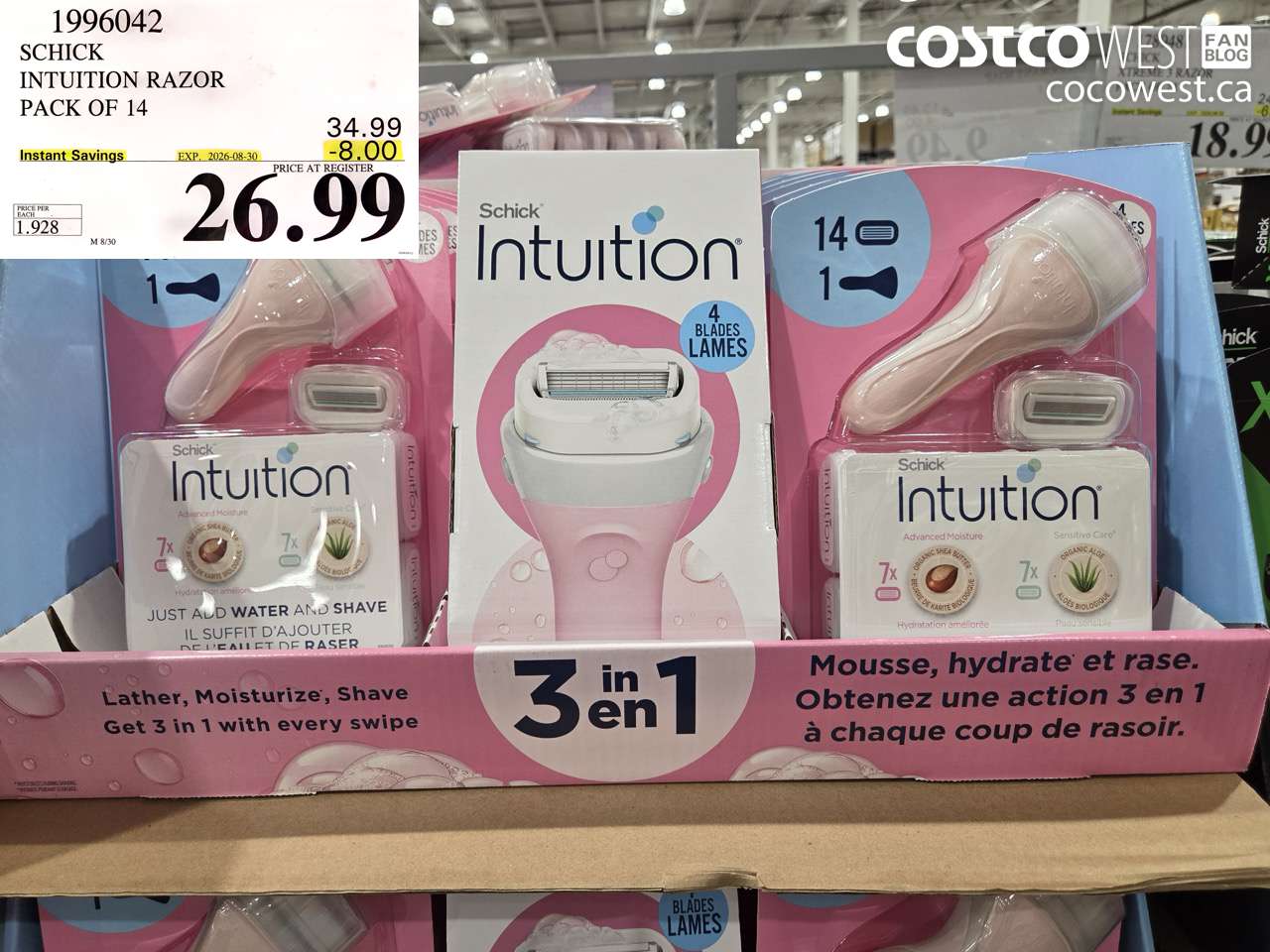 1996042 SCHICK INTUITION RAZOR PACK OF 14 ($8.00 INSTANT SAVINGS EXPIRES ON 2026-08-30) $26.99