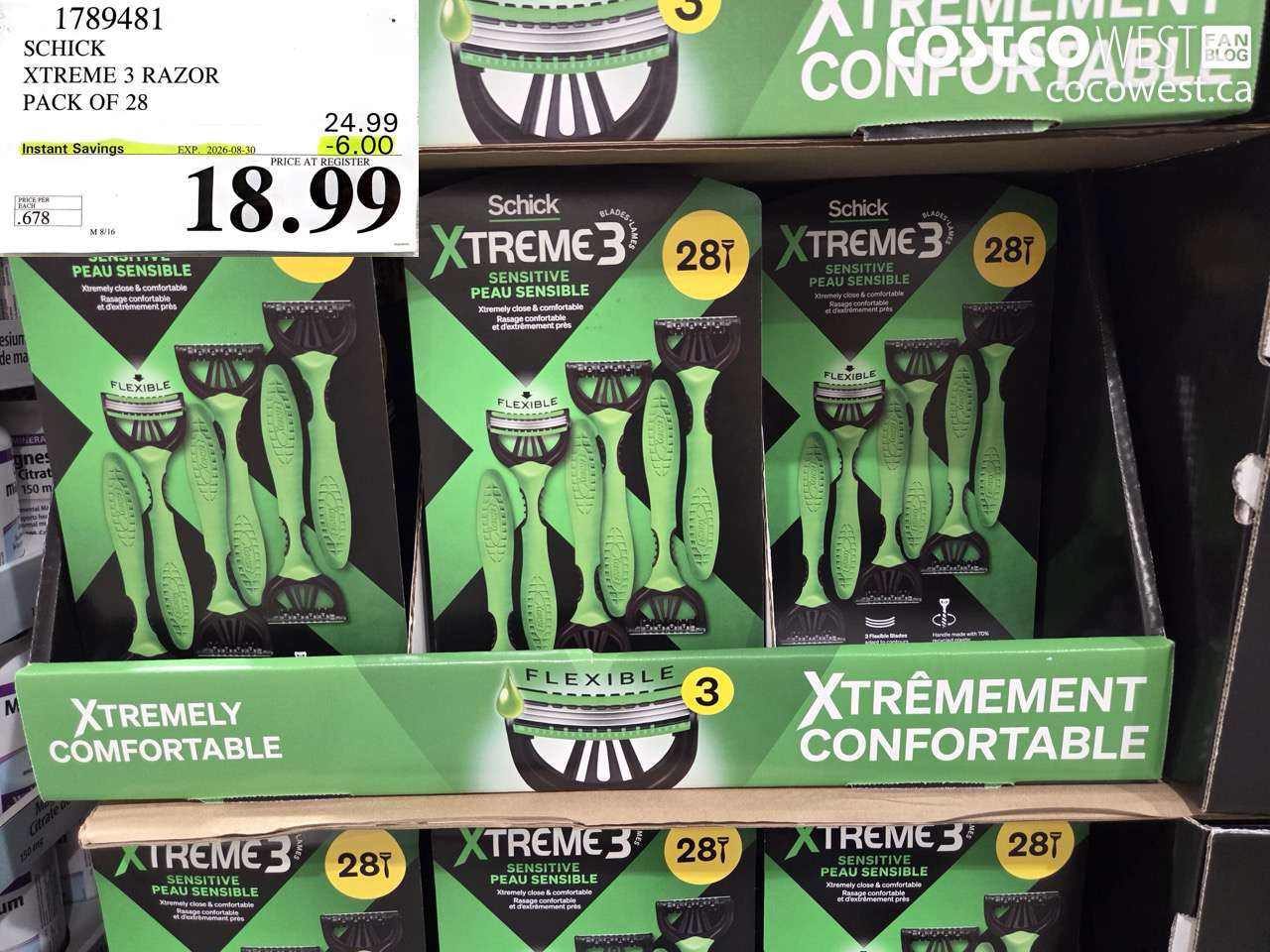 1789481 SCHICK XTREME 3 RAZOR PACK OF 28 ($6.00 INSTANT SAVINGS EXPIRES ON 2026-08-30) $18.99