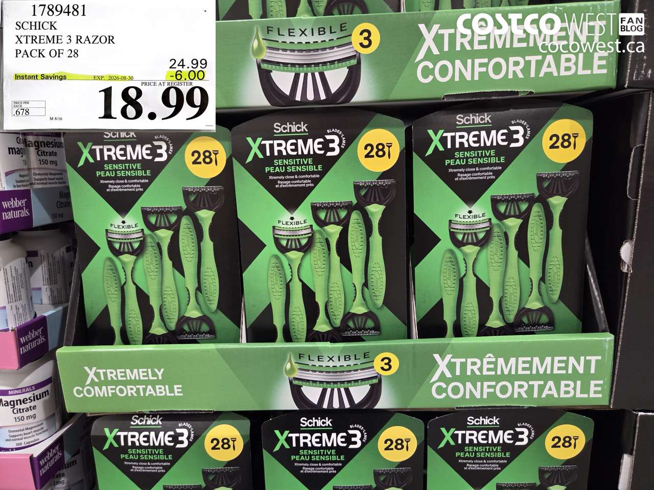 1789481 SCHICK XTREME 3 RAZOR PACK OF 28 ($6.00 INSTANT SAVINGS EXPIRES ON 2026-08-30) $18.99