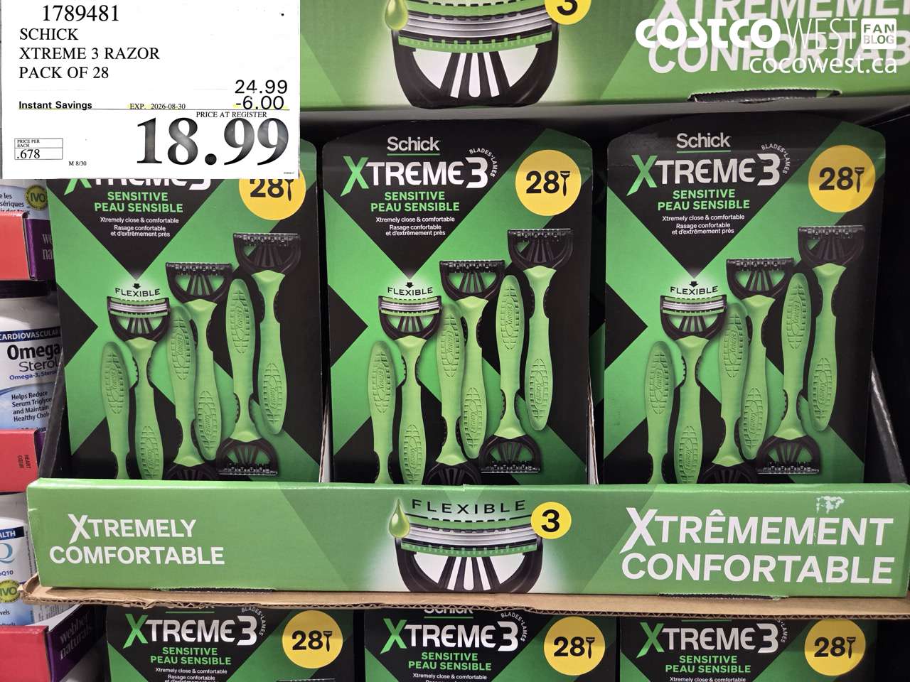 1789481 SCHICK XTREME 3 RAZOR PACK OF 28 ($6.00 INSTANT SAVINGS EXPIRES ON 2026-08-30) $18.99