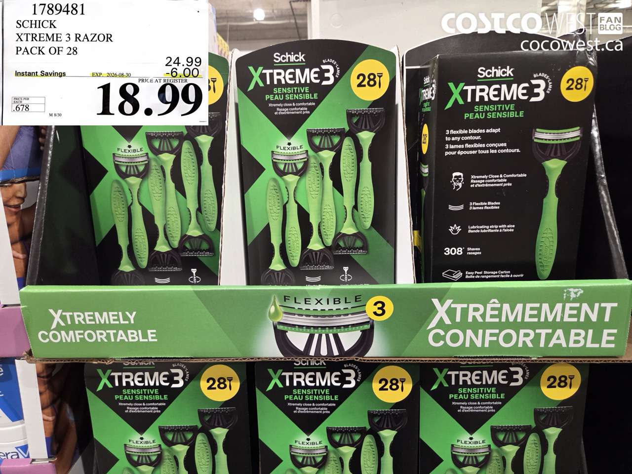 1789481 SCHICK XTREME 3 RAZOR PACK OF 28 ($6.00 INSTANT SAVINGS EXPIRES ON 2026-08-30) $18.99