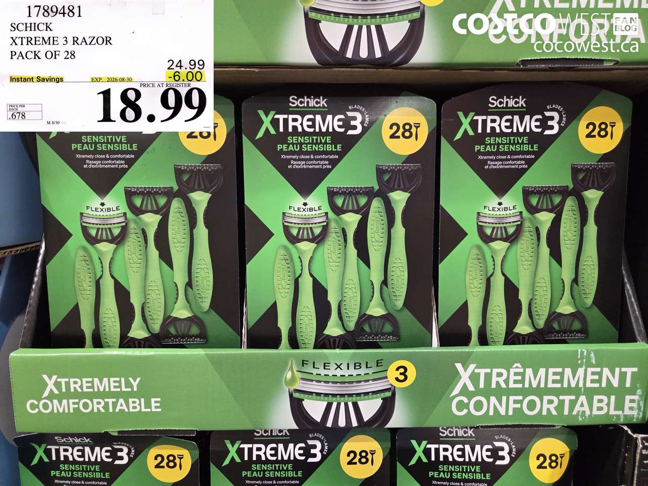 1789481 SCHICK XTREME 3 RAZOR PACK OF 28 ($6.00 INSTANT SAVINGS EXPIRES ON 2026-08-30) $18.99